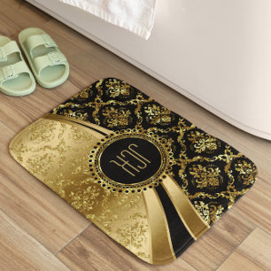 Tapis De Bain Damas Florales Noir Et Or