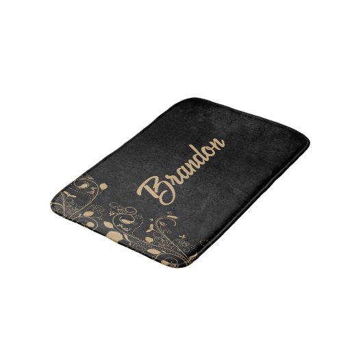 Tapis De Bain Damas florales noir et or (Angle)
