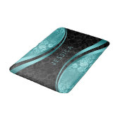 Tapis De Bain Damas florales turquoise et noire (Angle)