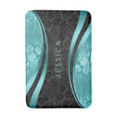 Tapis De Bain Damas florales turquoise et noire (Devant (Vertical))