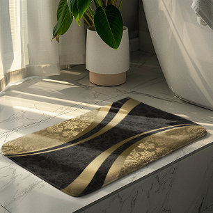 Tapis De Bain Damas géométriques dynamiques noir et or