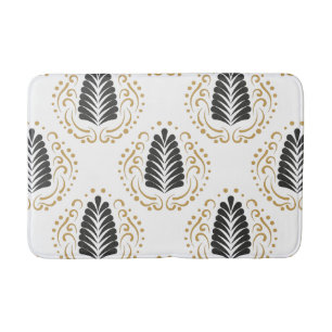 Tapis De Bain Damas Gris & Or Modernes Sur Blanc