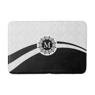 Tapis De Bain Damas noir et blanc & lignes dynamiques