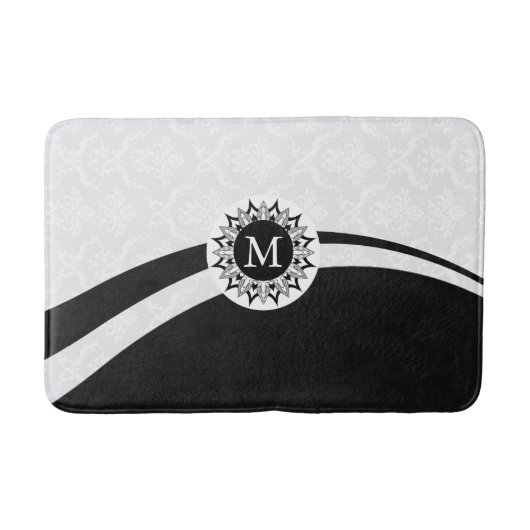 Tapis De Bain Damas noir et blanc & lignes dynamiques (Devant)