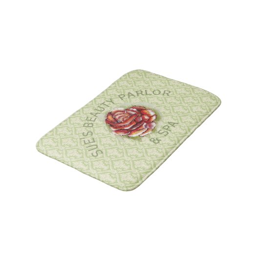 Tapis De Bain Damask Spring Green Pattern With Rose (Angle)