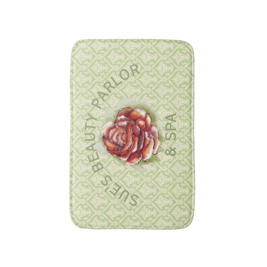 Tapis De Bain Damask Spring Green Pattern With Rose (Devant (Vertical))