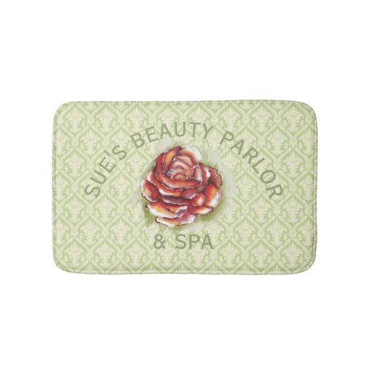 Tapis De Bain Damask Spring Green Pattern With Rose (Devant)