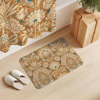 Tapis De Bain Damassé botanique crème rouille bleu jaune