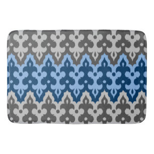 Tapis De Bain Damassé d'Ikat de Marocain, bleu et gris/gris