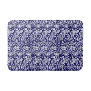 Tapis De Bain Damassé d'oeillet de Nouveau d'art, bleu d'indigo