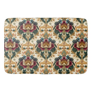Tapis De Bain Damassé floral victorien orné en sarcelle et borde