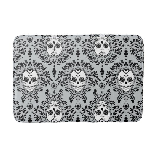 Tapis De Bain Damassé morte - motif chic de crâne de sucre (Devant)