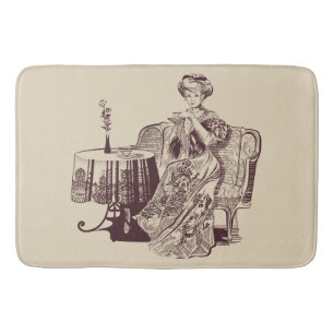 Tapis De Bain dame boit du thé