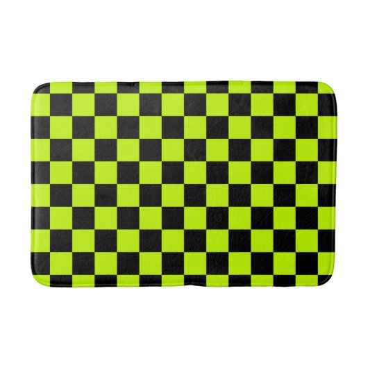 Tapis De Bain Damier noir et vert acide (Devant)