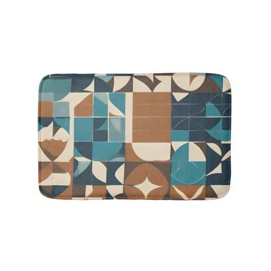 Tapis De Bain Dark Blue, Teal, Brown, and Tan Geometric Pattern (Devant)