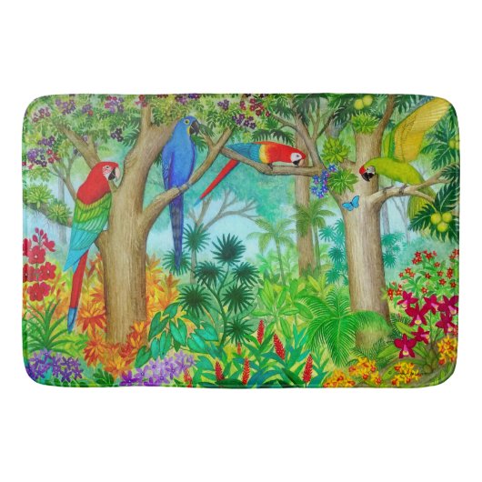 Tapis de bain d'art de jungle de perroquet d'ara (Devant)