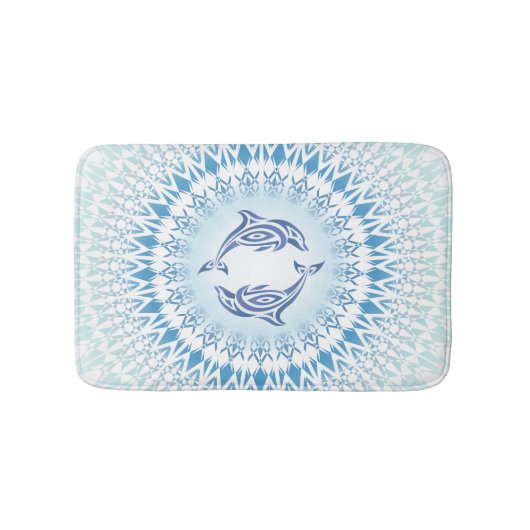 Tapis De Bain Dauphins Mandala Bleu Blanc Maritime (Devant)