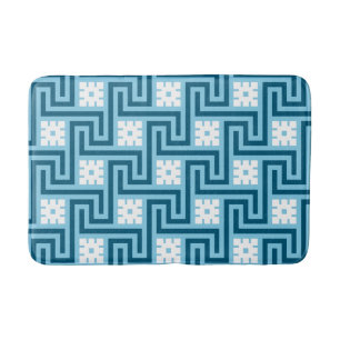 Tapis De Bain Déco clé grecque, bleu ciel et marine