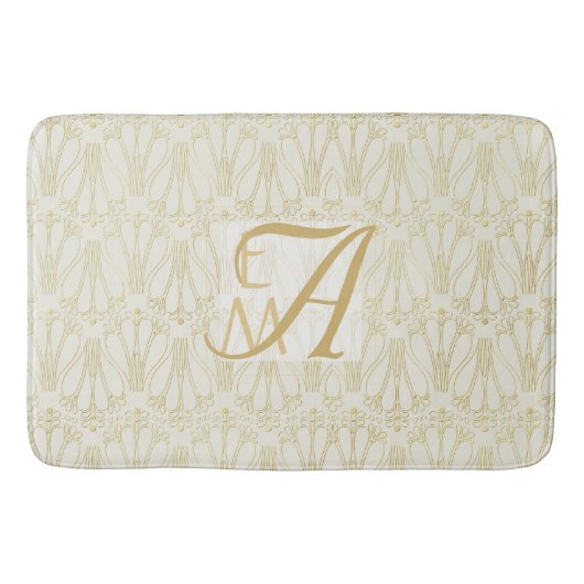 Tapis De Bain Décor 3 Monogrammes Art Déco Gold Cream Newlyweds (Devant)