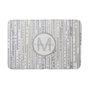 Tapis De Bain Décor blanc de Bath d'argent de points de rayures