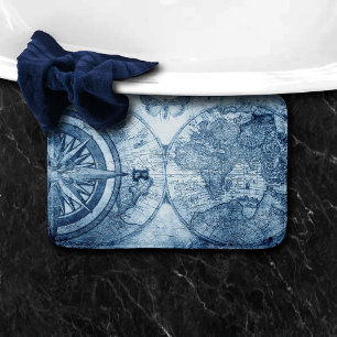 Tapis De Bain Décor de boussole vintage Graphique Nautique Bl