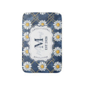 Tapis De Bain Décor de monogramme à carreaux Navy Daisy (Devant (Vertical))