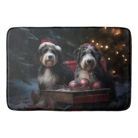 Tapis De Bain Décor de Noël Bernedoodle Snowy Sleigh (Devant)
