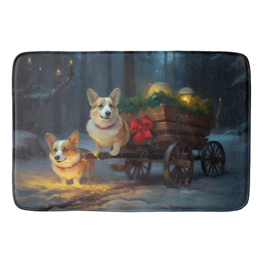 Tapis De Bain Décor de Noël Corgi Snowy Sleigh (Devant)