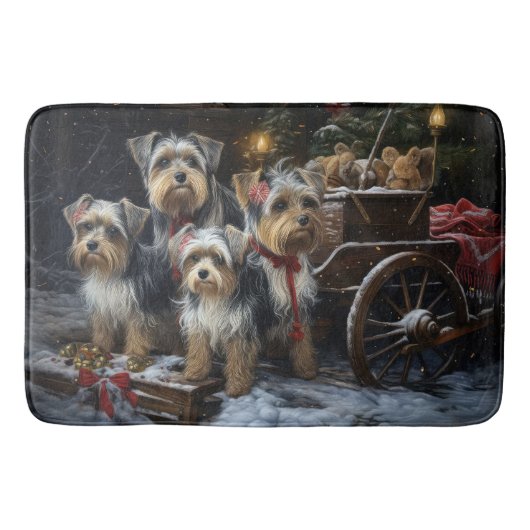 Tapis De Bain Décor de Noël du Biewer Terrier Snowy Sleigh (Devant)