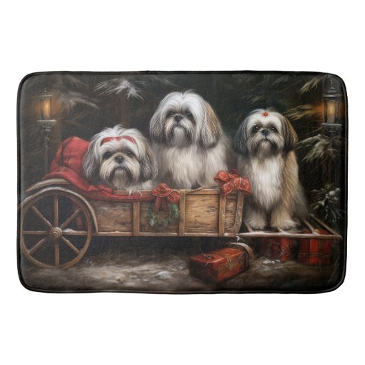 Tapis De Bain Décor de Noël Lhasa Apso Snowy Sleigh (Devant)