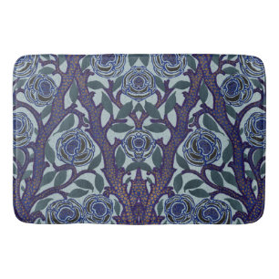 Tapis De Bain Décor floral de rose Art déco bleu royal et or