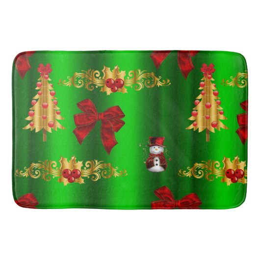 Tapis De Bain Décorations De Noël Sur Vert (Devant)