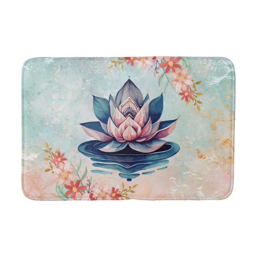 Tapis De Bain Decorative Purity – Pink & Green Lotus Artwork (Devant)