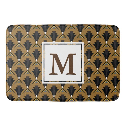 Tapis De Bain Décoré d'un monogramme géométrique d'art déco noir (Devant)