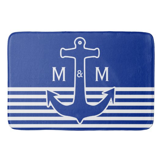 Tapis De Bain Découpe bleue/blanche d'Ancre + vos idées (Devant)