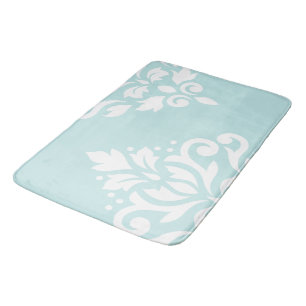 Tapis De Bain Défiler Damas Art I Blanc sur Canard Oeuf Bleu