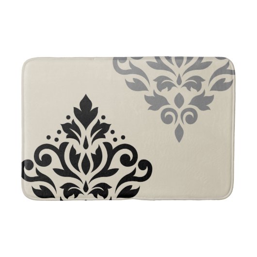 Tapis De Bain Défiler Damask Art I Black Grey Crème (Devant)