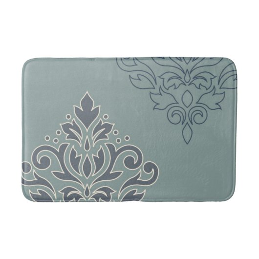 Tapis De Bain Défiler Damask Art I (contour) Crème Blues Turquoi (Devant)