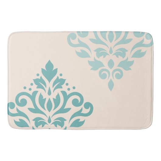 Tapis De Bain Défiler Damask Art I Teals on Cream (Devant)
