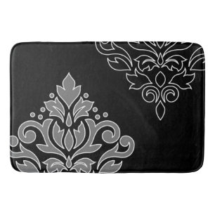 Tapis De Bain Défiler Damask Art I White Line Gris Noir