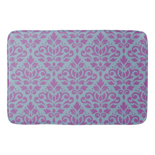 Tapis De Bain Défiler Damask Big Motif Plum sur Blue (Devant)