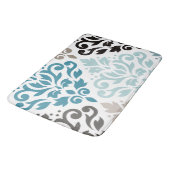Tapis De Bain Défiler Damask Décaler Ptn Art Teals Browns Blanc (Angle)