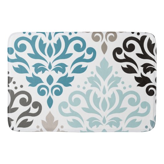 Tapis De Bain Défiler Damask Décaler Ptn Art Teals Browns Blanc (Devant)