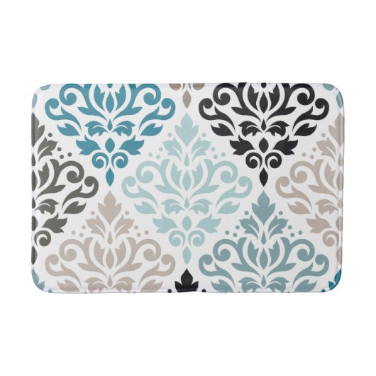 Tapis De Bain Défiler Damask Lg Motif Teals Browns White (Devant)