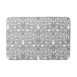Tapis De Bain Défiler Damask Lg Ptn Blanc (ligne noire) gris