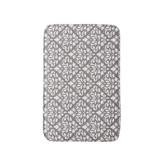 Tapis De Bain Défiler Damask Pattern Crème sur gris (Devant (Vertical))