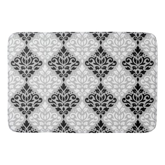 Tapis De Bain Défiler Damask Ptn B&W sur Grey (Devant)