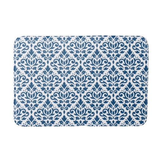 Tapis De Bain Défiler Damask Ptn Dk Blue sur blanc (Devant)