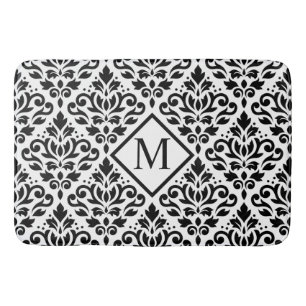 Tapis De Bain Défiler Damask Ptn noir sur blanc (Personnalisé)