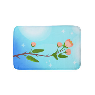 Tapis De Bain Dégradé du ciel bleu avec branche de ressort fleur